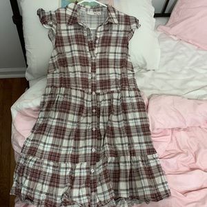 plaited sleeves dress (light brown and blue with black)